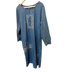 Bleu‎ Bayoo Casual Wear Women's Blue Long Sleeve Crew Neck Denim Dress Size L